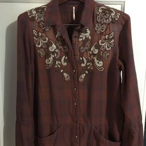 Free People embroidered flannel with pockets